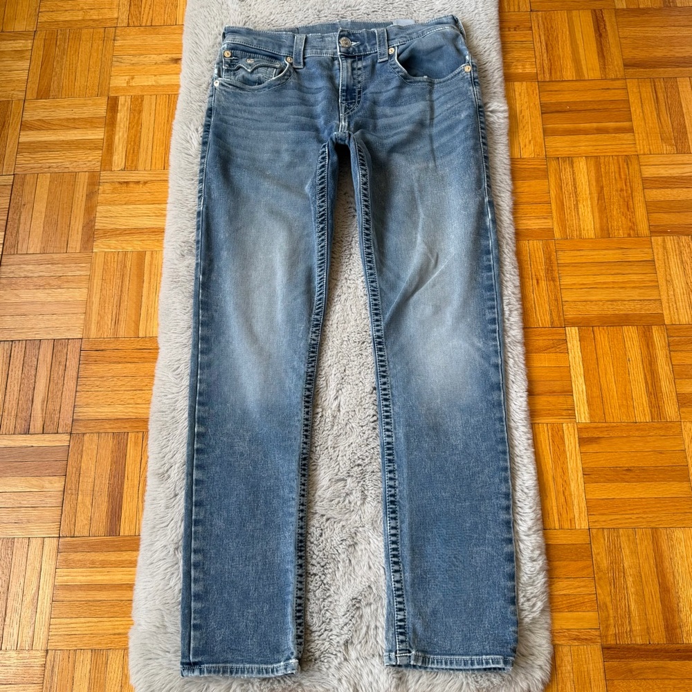 TRUE RELIGION  Geno Relaxed Slim Jeans Mens 32x31 Blue World Tour Horseshoe Flap